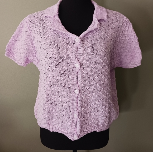 Lavender Lightweight Cardigan with Short Sleeves - Picture 3 of 9